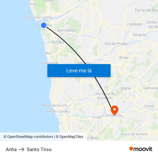 Anha to Santo Tirso map