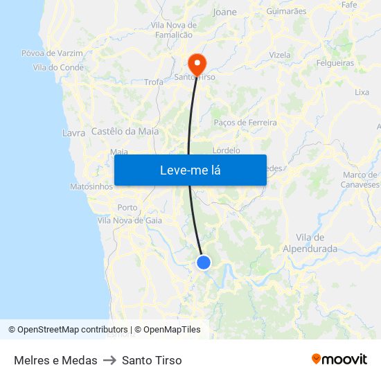 Melres e Medas to Santo Tirso map