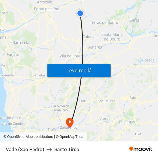 Vade (São Pedro) to Santo Tirso map