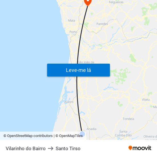 Vilarinho do Bairro to Santo Tirso map