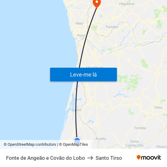 Fonte de Angeão e Covão do Lobo to Santo Tirso map