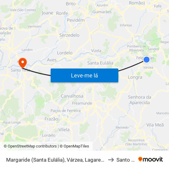 Margaride (Santa Eulália), Várzea, Lagares, Varziela e Moure to Santo Tirso map