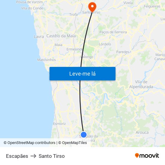 Escapães to Santo Tirso map