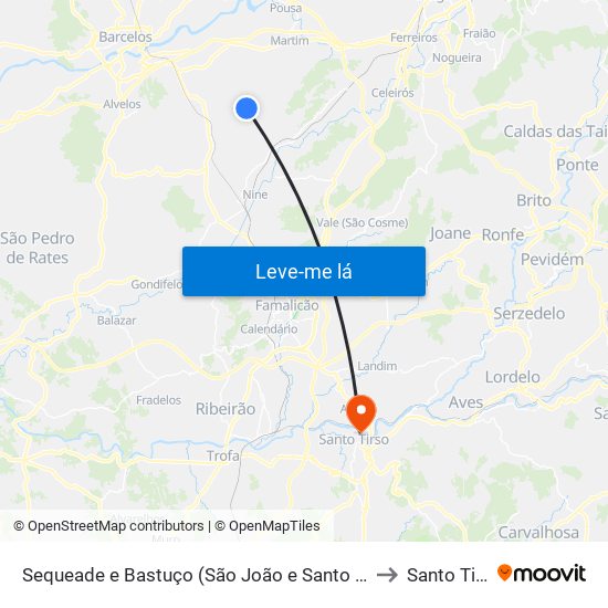 Sequeade e Bastuço (São João e Santo Estêvão) to Santo Tirso map