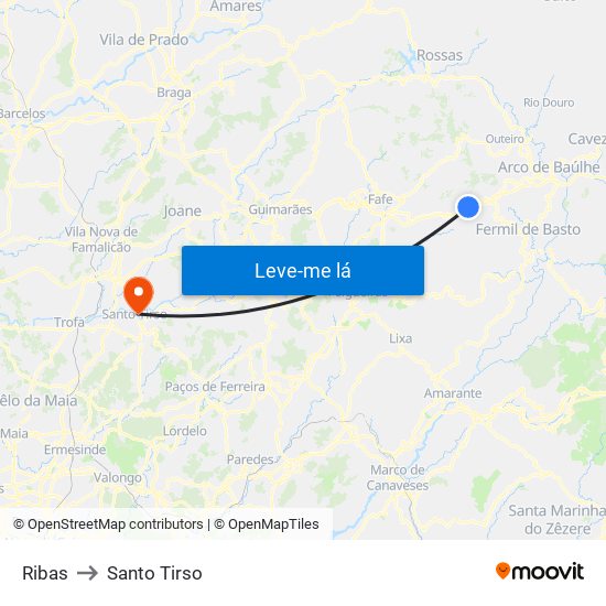 Ribas to Santo Tirso map