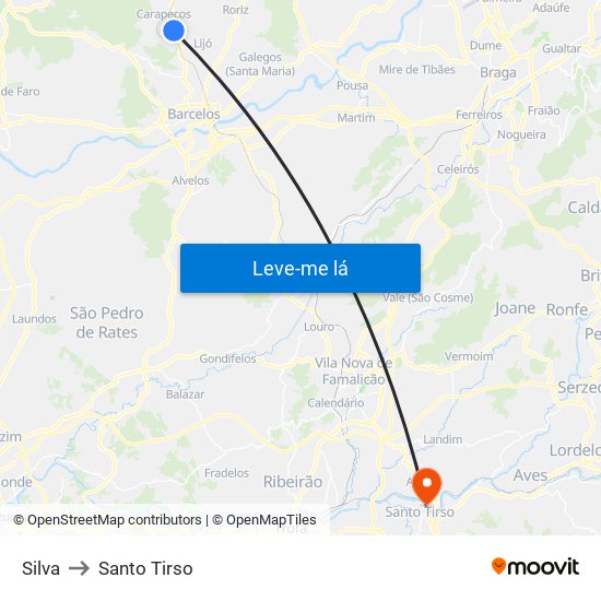 Silva to Santo Tirso map