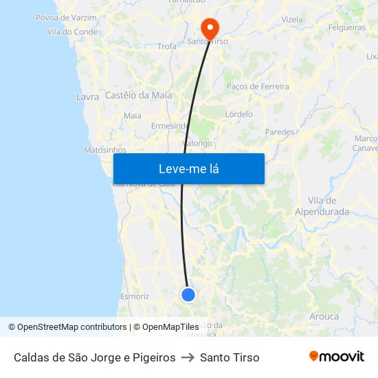 Caldas de São Jorge e Pigeiros to Santo Tirso map