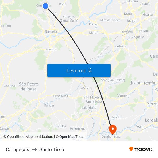 Carapeços to Santo Tirso map