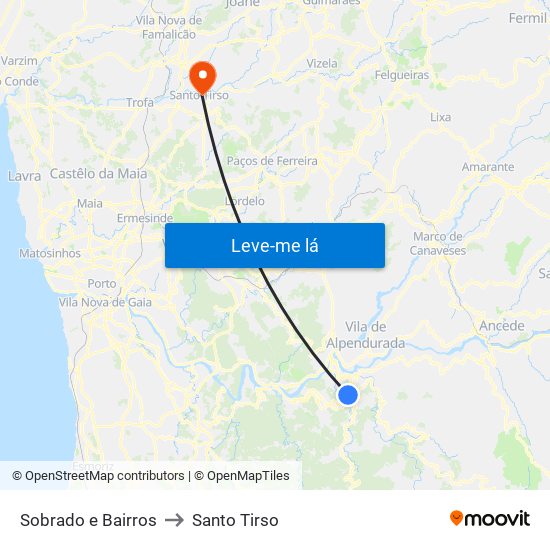 Sobrado e Bairros to Santo Tirso map