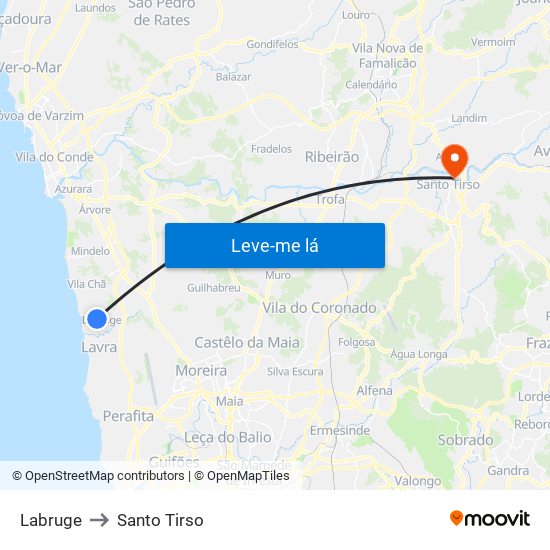 Labruge to Santo Tirso map