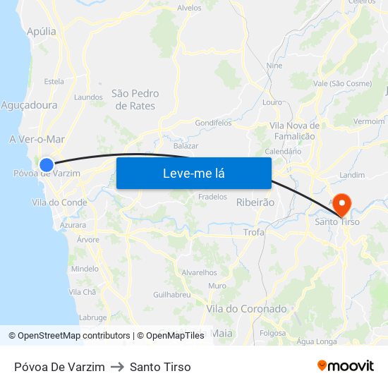 Póvoa De Varzim to Santo Tirso map