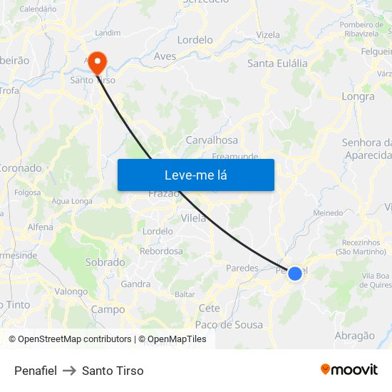 Penafiel to Santo Tirso map