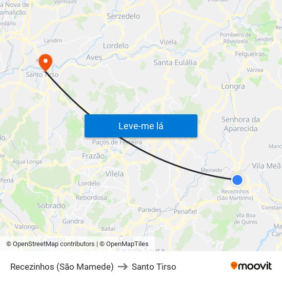Recezinhos (São Mamede) to Santo Tirso map
