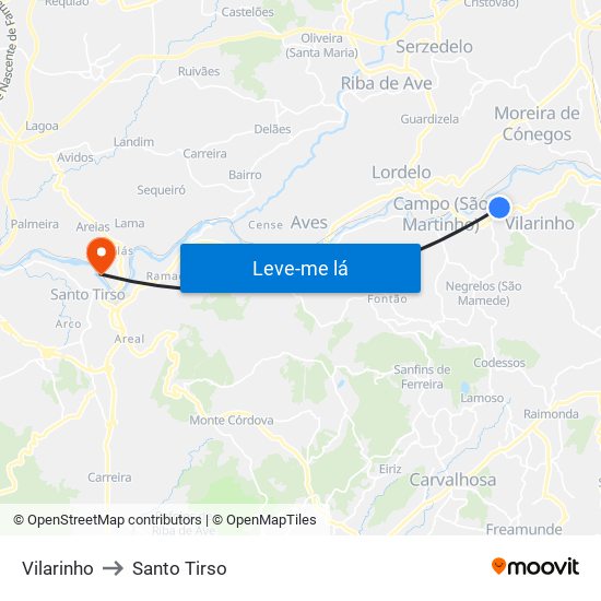 Vilarinho to Santo Tirso map