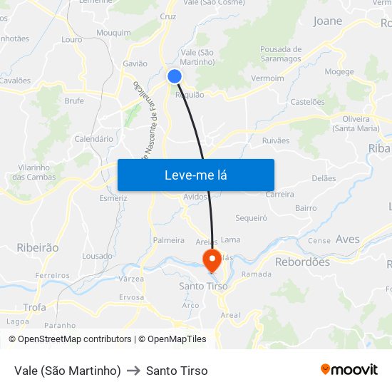 Vale (São Martinho) to Santo Tirso map