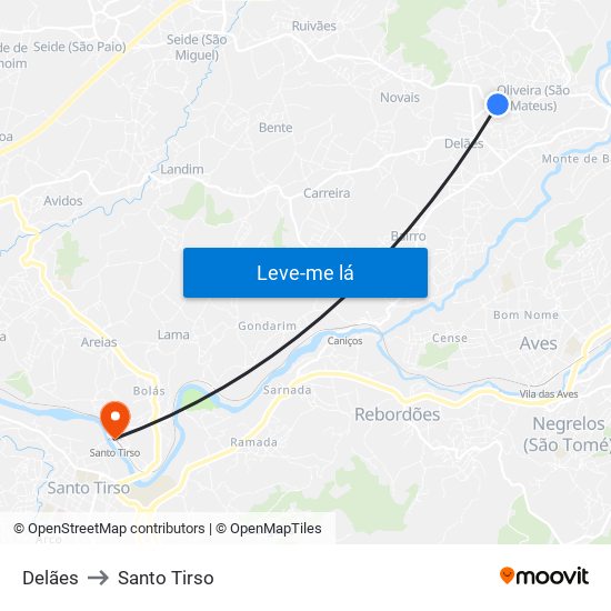 Delães to Santo Tirso map