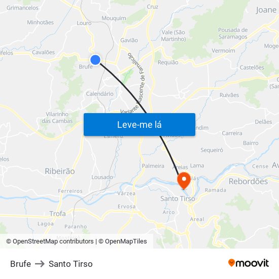 Brufe to Santo Tirso map