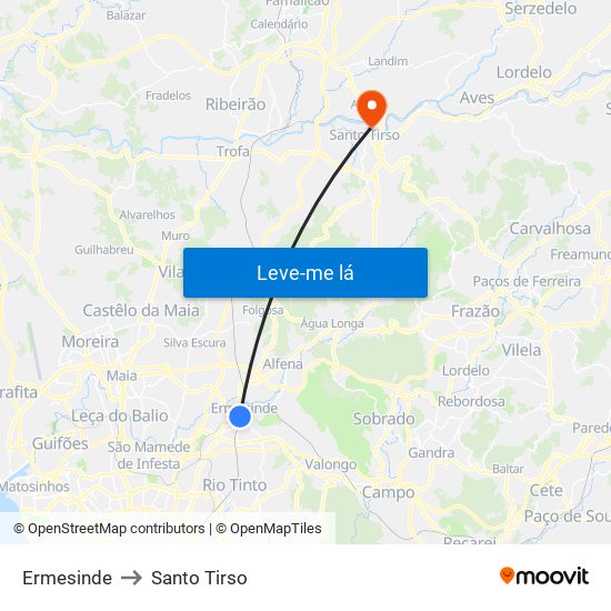 Ermesinde to Santo Tirso map