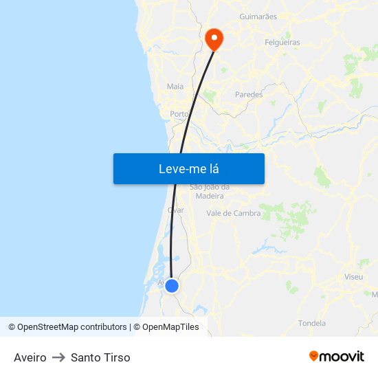 Aveiro to Santo Tirso map