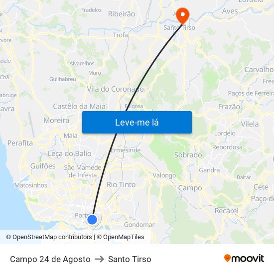 Campo 24 de Agosto to Santo Tirso map