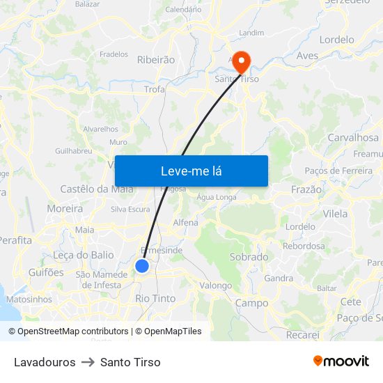 Lavadouros to Santo Tirso map