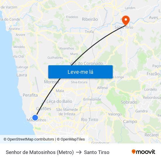Senhor de Matosinhos (Metro) to Santo Tirso map