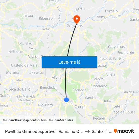 Pavilhão Gimnodesportivo | Ramalho Ortigão to Santo Tirso map