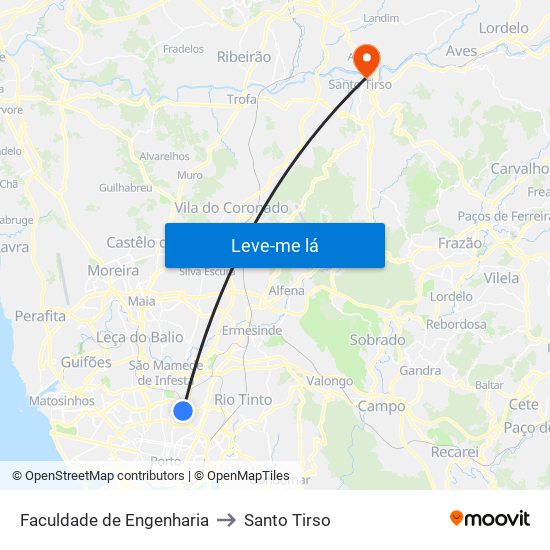 Faculdade de Engenharia to Santo Tirso map