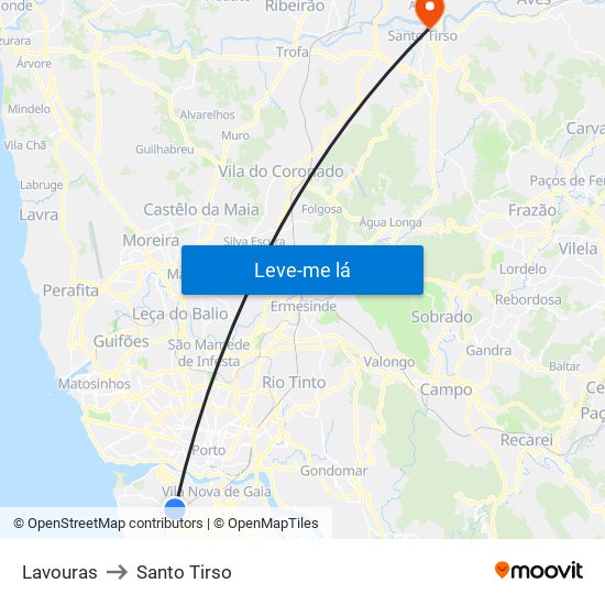 Lavouras to Santo Tirso map