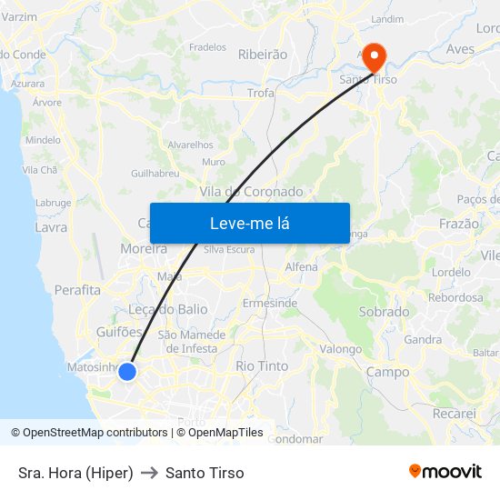 Sra. Hora (Hiper) to Santo Tirso map