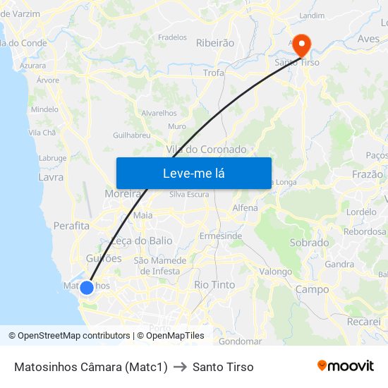 Matosinhos Câmara (Matc1) to Santo Tirso map