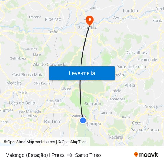 Valongo (Estação) | Presa to Santo Tirso map
