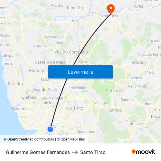 Guilherme Gomes Fernandes to Santo Tirso map
