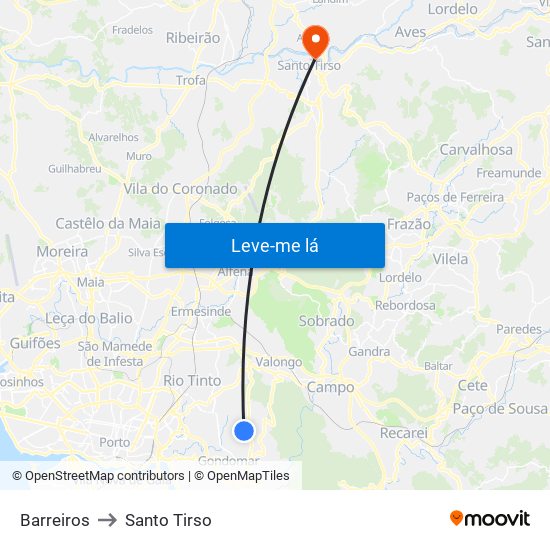 Barreiros to Santo Tirso map