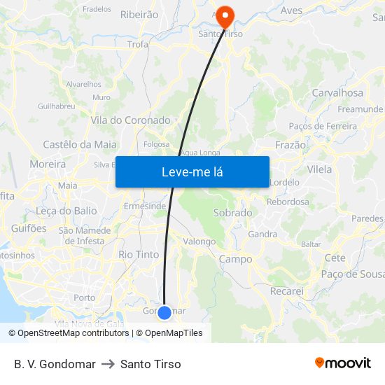 B. V. Gondomar to Santo Tirso map