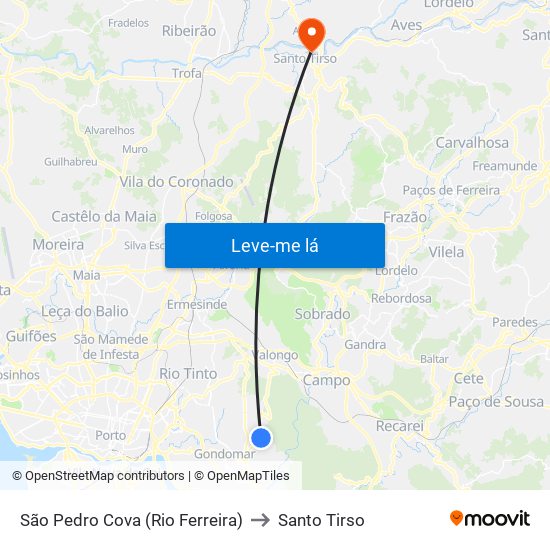 São Pedro Cova (Rio Ferreira) to Santo Tirso map