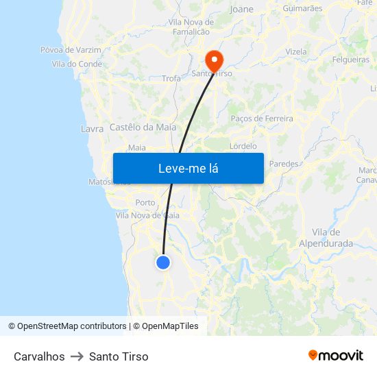 Carvalhos to Santo Tirso map