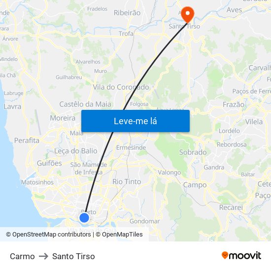 Carmo to Santo Tirso map