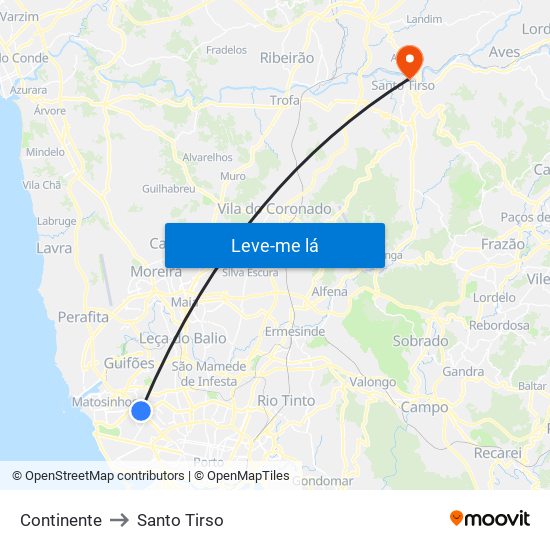 Continente to Santo Tirso map