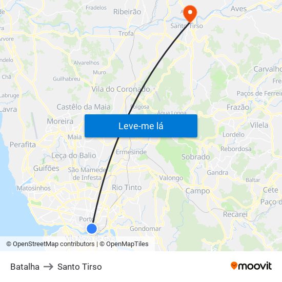 Batalha to Santo Tirso map