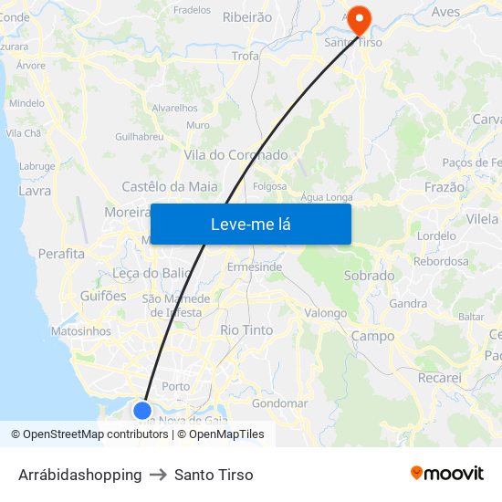 Arrábidashopping to Santo Tirso map