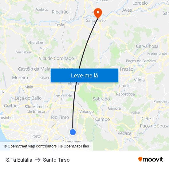 S.Ta Eulália to Santo Tirso map