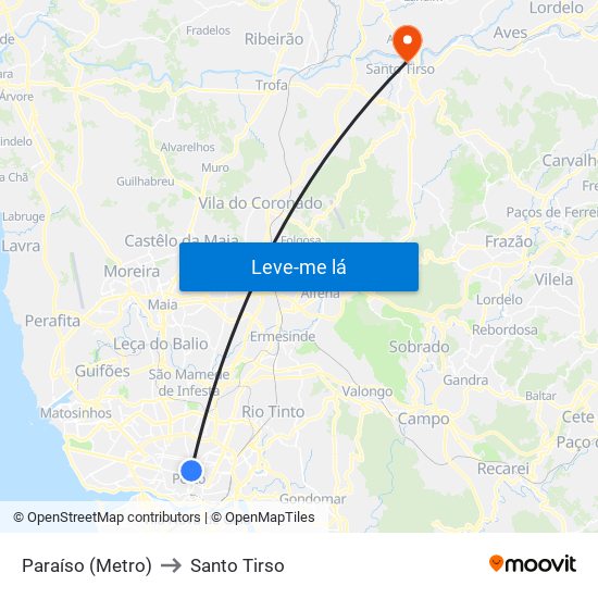 Paraíso (Metro) to Santo Tirso map