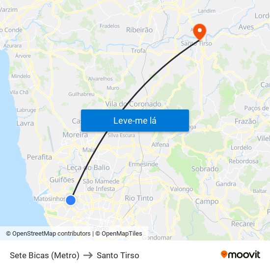 Sete Bicas (Metro) to Santo Tirso map