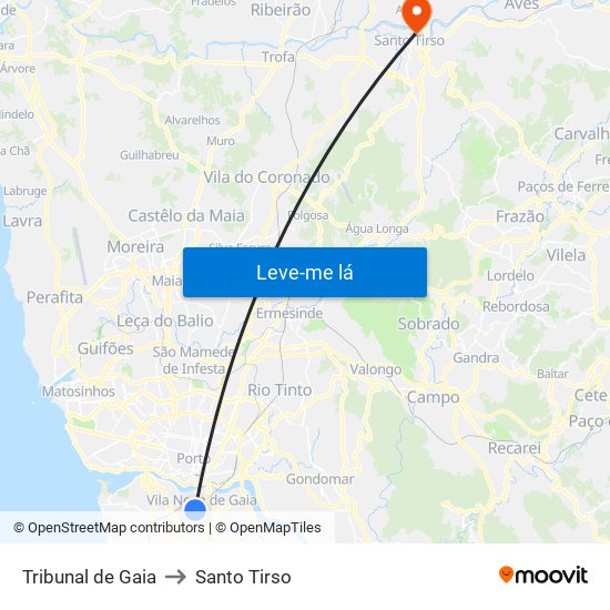 Tribunal de Gaia to Santo Tirso map