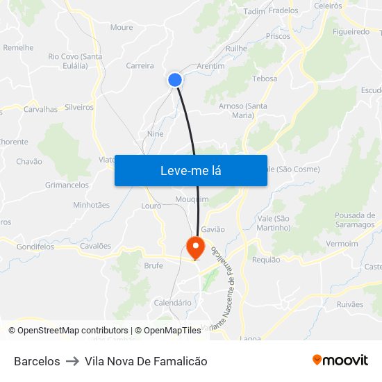 Barcelos to Vila Nova De Famalicão map