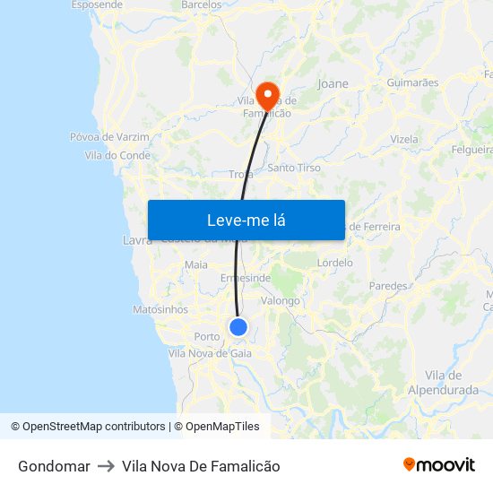 Gondomar to Vila Nova De Famalicão map