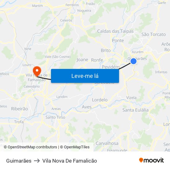 Guimarães to Vila Nova De Famalicão map