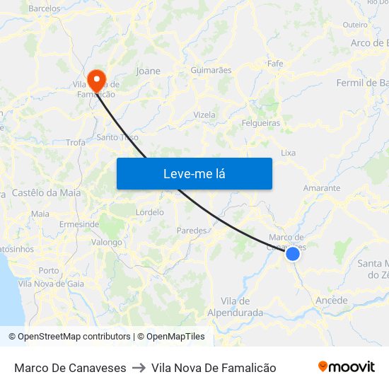 Marco De Canaveses to Vila Nova De Famalicão map