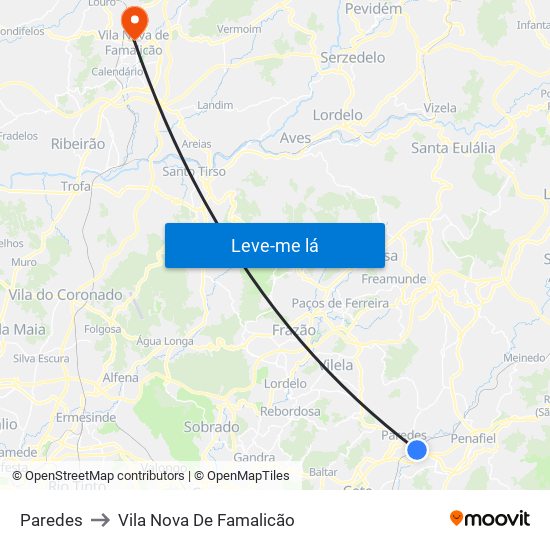 Paredes to Vila Nova De Famalicão map